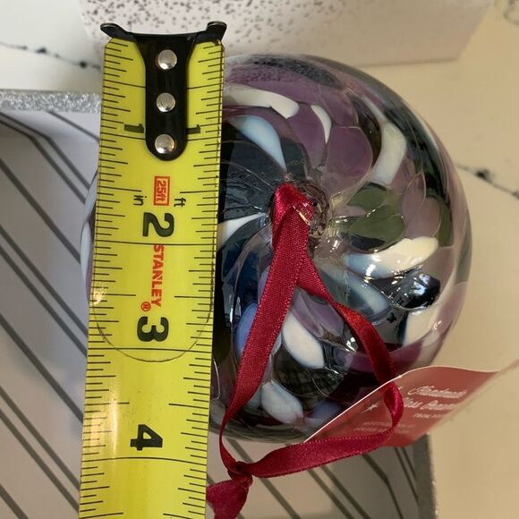 Handmade Artisan Glass Ornament - Purple and White - Picture 5 of 14